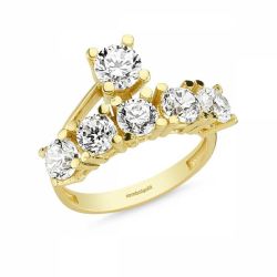 Altın Tektaş & 5 Taş Yüzük SWAROVSKİ Taşlı - SembolGold