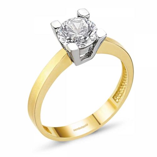 Altın Tektaş Yüzük 14K Swarovski - 1