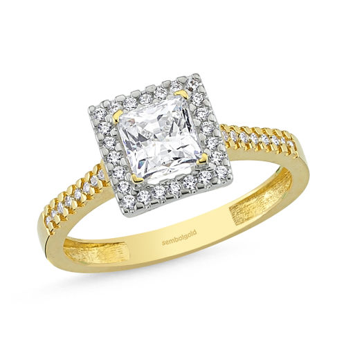 Altın Tektaş Yüzük Kare Baget Taşlı - SembolGold