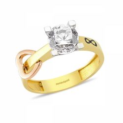 Altın Tektaş Yüzük Özel Tasarım Swarovski - Thumbnail