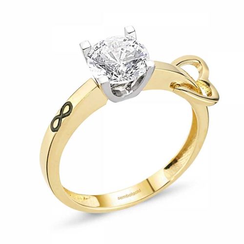 14 Ayar Sarı ve Beyaz Altın Tektaş Yüzük - SembolGold