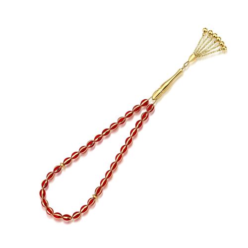 Altın Tesbih Kırmızı Line Mine 14 Ayar - SembolGold