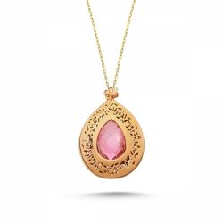 Altın TESİR Kolye Pembe Kuvars Taşlı - SembolGold