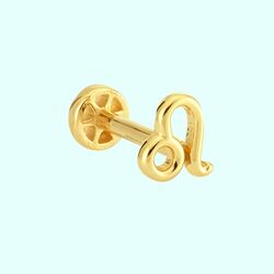 Altın Tragus Piercing 14 Ayar Aslan Burcu - Thumbnail