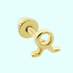 Altın Tragus Piercing 14 Ayar Boğa Burcu - Thumbnail