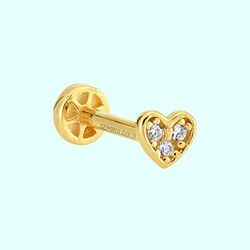 Altın Üçtaş Kalp Tragus Piercing 14 Ayar - Thumbnail