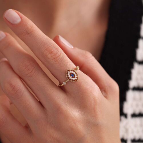 Altın Vintage Yüzük Sapphire - SembolGold