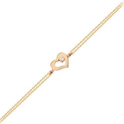 Altın Zincir Kalp Bileklik 14K Rose Gold Taşlı - Thumbnail