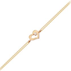 Altın Zincir Kalp Bileklik 14K Rose Gold Taşlı - 1