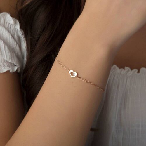 SembolGold - Altın Zincir Kalp Bileklik 14K Rose Gold Taşlı (1)