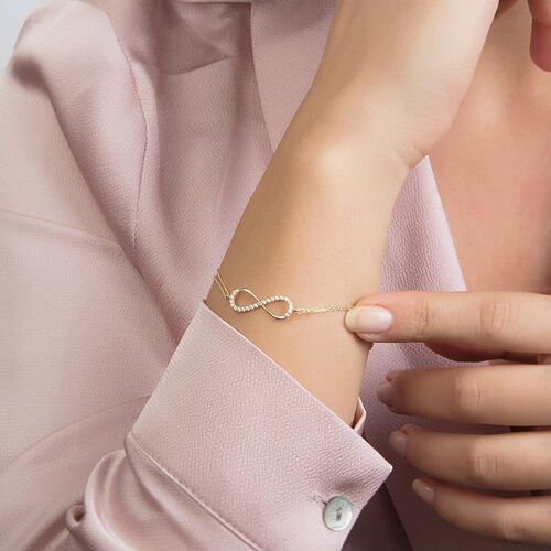 SembolGold - Altın Zincir Sonsuzluk Bileklik 14K Gold Taşlı (1)