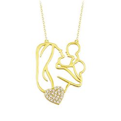 Anne Bebek Altın Kolye Kalp'li 14K Gold - Thumbnail