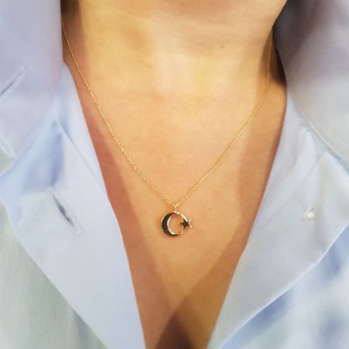 SembolGold - Ay Yıldız Altın Kolye Gold (1)