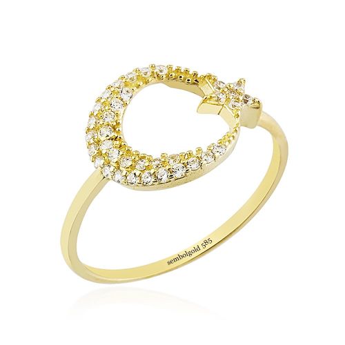 Ayyıldız Altın Yüzük 14K Gold Taşlı - SembolGold