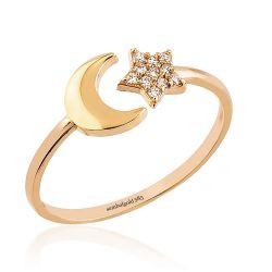 Ayyıldız Rose Altın Yüzük 14K Gold Taşlı - Thumbnail