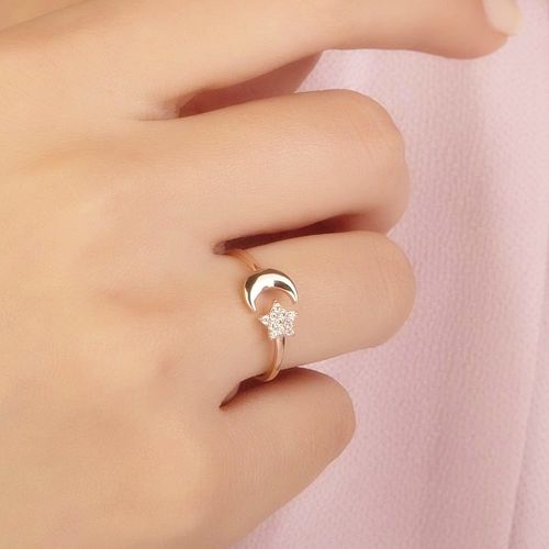 SembolGold - Ayyıldız Rose Altın Yüzük 14K Gold Taşlı (1)