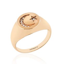 Ayyıldız Şövalye Altın Yüzük 14K Rose Gold - Thumbnail