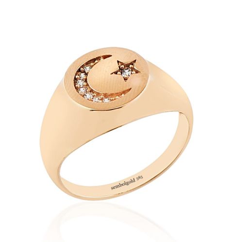 Ayyıldız Şövalye Altın Yüzük 14K Rose Gold - SembolGold