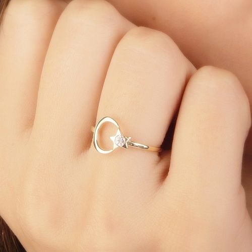 SembolGold - Ayyıldız Tektaş Altın Yüzük 14K Gold (1)