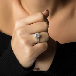 Baget Taşlı Beyaz Altın Tektaş Yüzük 14K Gold - Thumbnail