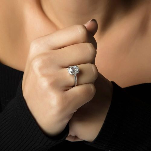 SembolGold - Baget Taşlı Beyaz Altın Tektaş Yüzük 14K Gold (1)