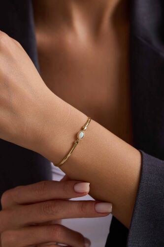 Balık Sırtı Bileklik Opal Taşlı 17+3 cm - SembolGold