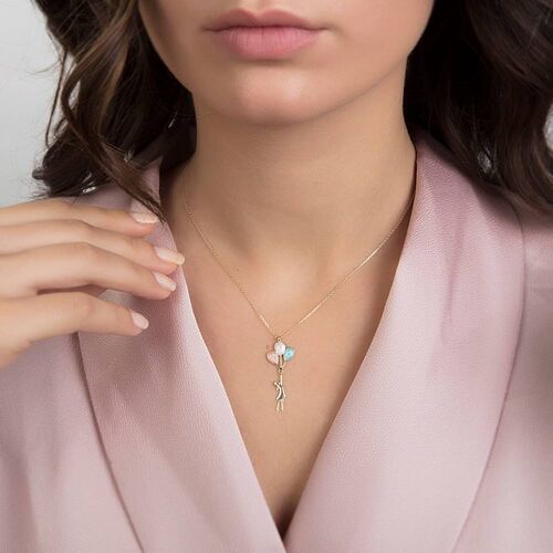 SembolGold - Baloncu Kız Altın Kolye 14K Gold Sedef'li (1)