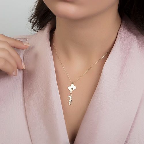 SembolGold - Baloncu Kız Altın Kolye 14K Gold Taşsız (1)