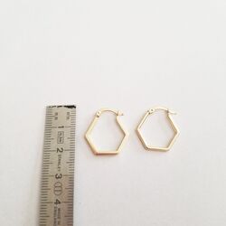 Beşgen Formlu Altın Küpe 14 Ayar 1,8 cm Zarif Küpe - Thumbnail