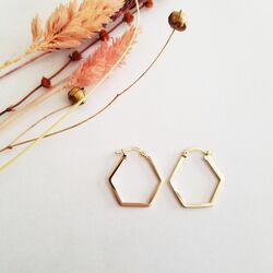 SembolGold - Beşgen Formlu Altın Küpe 14 Ayar 2,0 cm Zarif Küpe (1)