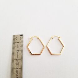 Beşgen Formlu Altın Küpe 14 Ayar 2,0 cm Zarif Küpe - Thumbnail