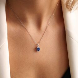 SembolGold - Beyaz Altın Baget Kolye Aquablue Stone (1)