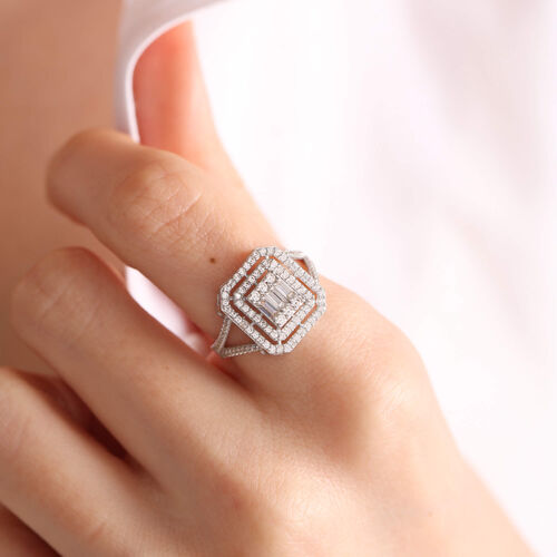 Beyaz Altın Baget Yüzük Çift Kol Form - SembolGold