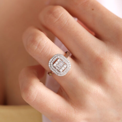 Beyaz Altın Baget Yüzük Çift Sıra - SembolGold