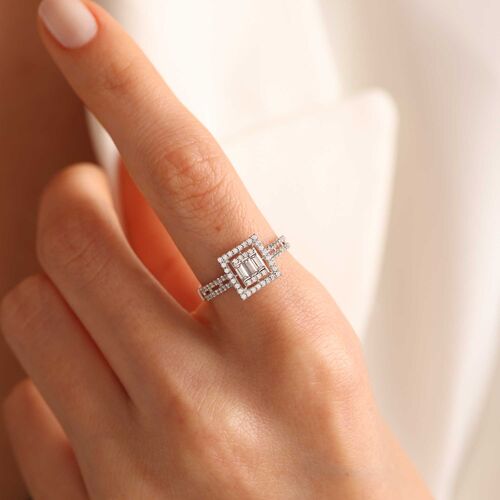 Beyaz Altın Baget Yüzük Fragmented - SembolGold