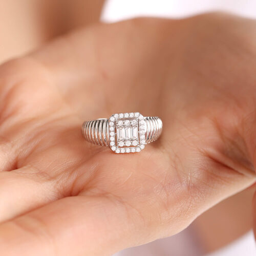 Beyaz Altın Baget Yüzük Parçalı Form - SembolGold