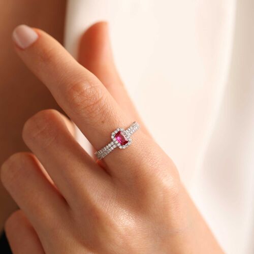 SembolGold - Beyaz Altın Baget Yüzük Ruby (1)