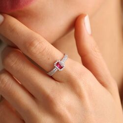 Beyaz Altın Baget Yüzük Ruby - 1