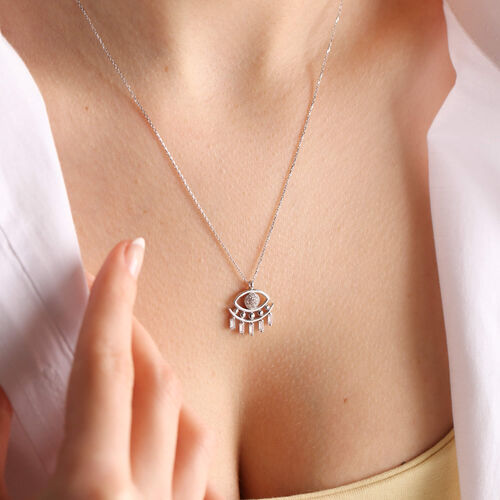 Beyaz Altın Eye Göz Kolye Baget Taş Form - SembolGold