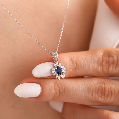 Beyaz Altın Safir Kolye Baget Tasarım - SembolGold