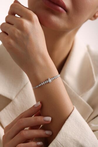 Beyaz Altın Su Yolu Damla Prenses Bileklik - SembolGold