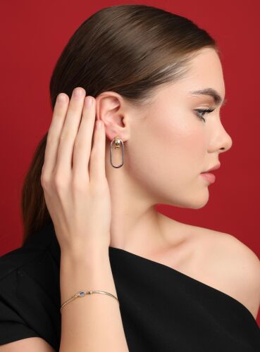 BiTone Oval 14 Ayar altın Küpe 3.5 cm - SembolGold