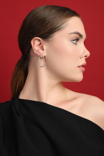 BiTone Oval 14 Ayar altın Küpe 3.5 cm - SembolGold