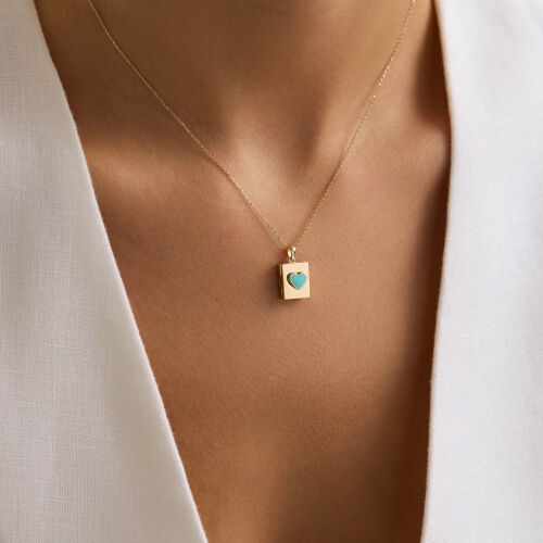 Blue Love Secret Resimli Kolye 10.1 mm 45 cm - SembolGold