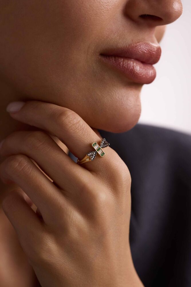 Butterfly Yüzük Emerald Özel Tasarım