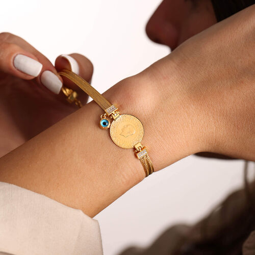 Çeyrek Altın Hasır Bileklik El Yapımı Nazar Boncuklu - SembolGold