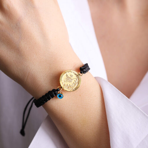 Çeyrek Reşat Altın Bileklik 14K Nazarboncuk (SİYAH İP) - SembolGold