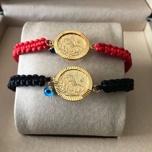 Çeyrek Reşat Altın Bileklik 14K Nazarboncuk (KIRMIZI İP) - SembolGold