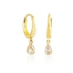 Damla Taşlı Altın Sallantılı Küpe 14K Gold - 1