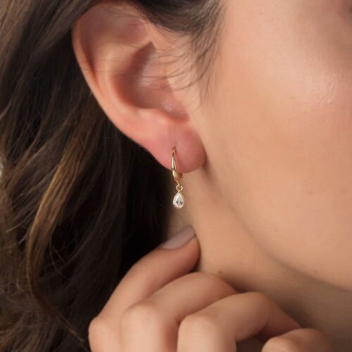 SembolGold - Damla Taşlı Altın Sallantılı Küpe 14K Gold (1)